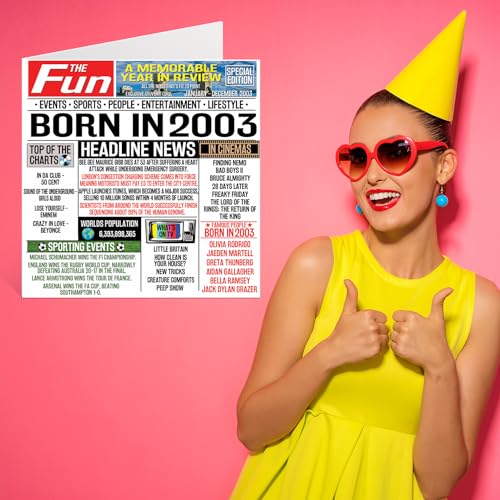 Oferta Flash Tarjetas   cumpleaños número 21 para hombres y mujeres – Born In 2003 Newspaper – Tarjeta   feliz cumpleaños 21 para hijo  hija  primo  vintage  retro  Back In 2003  145 mm x 145 mm  tarjetas