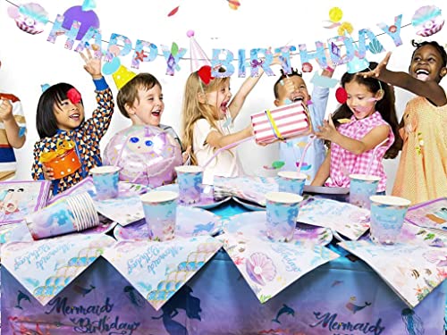 Ofertas Shamoparty Juego   Vajilla para Fiesta   Sirena  Incluye Pancarta  Platos  Vasos  Mantel  Servilletas para Fiesta   Cumpleaños con Tema   Sirena   Niña Decoraciones   Baby Shower[16 Invitados]