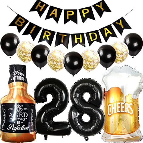 Comprar Cymeosh Decoración Cumpleaños 28 años Hombre Mujer Globo Regalos Foil Whisky Cerveza Vaso Globo Vino Botella Cerveza Deco Banner Feliz Cumpleaños para Fiesta 28 años Decoración Top Precio 2024 | regaloscumple.com