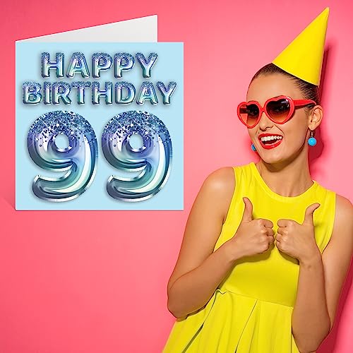 Comprar ahora Globo fiesta con purpurina azul, tarjetas feliz cumpleaños hombre 99 años,