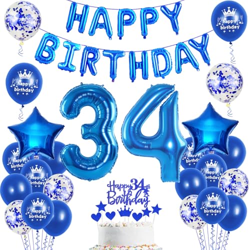 Comprar Globos 34 BlackFriday cumpleaños decoración hombre azul feliz cumpleaños cumpleaños 34 cumpleaños fiesta decoración juego 34 cumpleaños decoración hombres 34 años Rebajas 2025 | regaloscumple.com