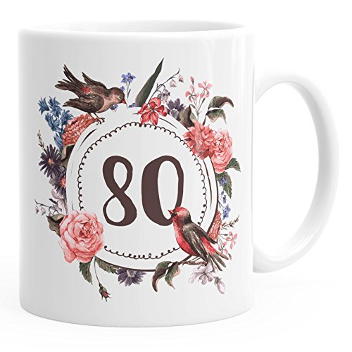 Oferta MoonWorks cumpleaños ochenta taza flores corona unisize
