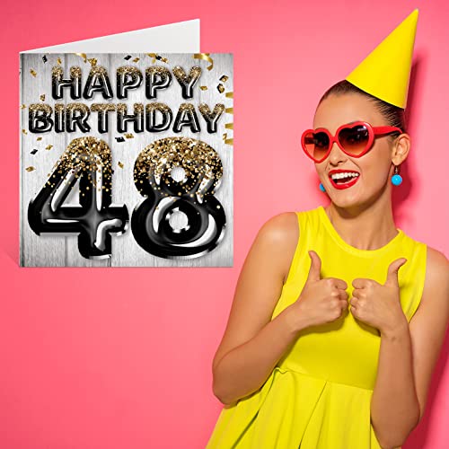Mejores precios Tarjeta   cumpleaños número 48 para hombre  globos   purpurina negra y dorada  tarjetas   feliz cumpleaños para hombre   48 años  papá  primo  amigo  hermano  tío  tarjetas   felicitación   145