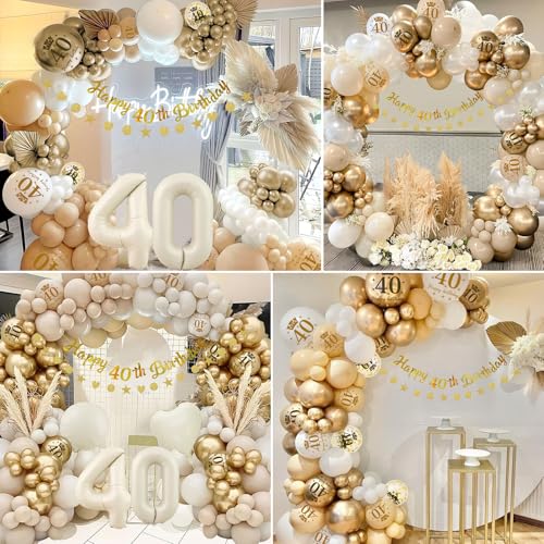 Ofertas Decoracion Cumpleaños Beige, 40 Mujer Globos con Bithday Pompones Confeti Cumpleaños Mujer