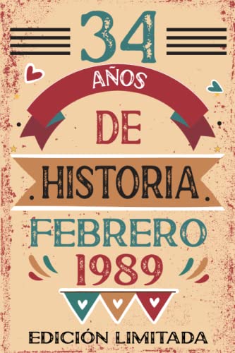Comprar 34 Años De Historia Febrero 1989: Libro visitas cuaderno 110 páginas Regalos felicitaciones idea regalo regalo Para la esposa novia mujer La madre Top Precio 2024 | regaloscumple.com