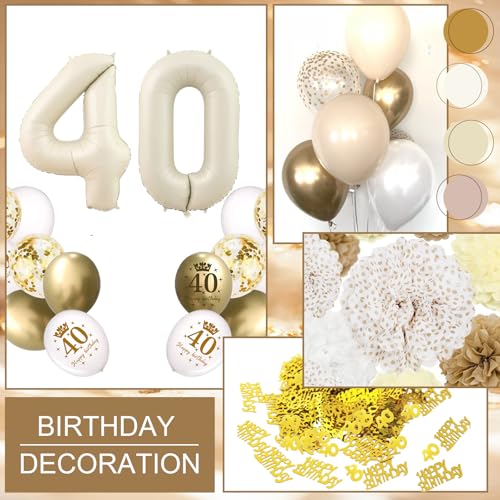 Mejores precios Decoracion 40 Cumpleaños Oro Beige, Globos Mujer 40er con Happy Bithday Pancarta Pompones de Papel Confeti para