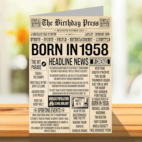 Ofertas Stuff4 Tarjetas de cumpleaños 66 para mujeres y hombres nacidos en 1958 Periódico Tarjeta feliz abuela Abuelo Nan Vintage Retro allá 1958, A5 Sesenta seis felic