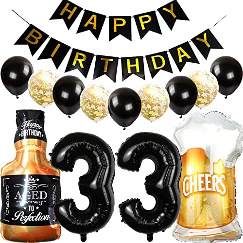 Comprar Cymeosh Decoración Cumpleaños 33 años Hombre Regalos Mujer Globo Foil Whisky Cerveza Vaso Globo Vino Botella Cerveza Deco Banner Feliz Cumpleaños para Fiesta 33 años Decoración Top Precio 2023 | regaloscumple.com