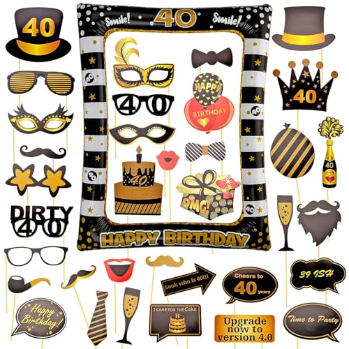 Comprar AIBAOBAO 40 Cumpleaños Photo Booth Props 35 Piezas Kit + 1 Marco Photocall Atrezzo Selfie Inflable para Decoración Fiesta DIY Cumpleaños Fotocall Accesorios para Cabina Ideas para regalar Foto Top Precio 2025 | regaloscumple.com