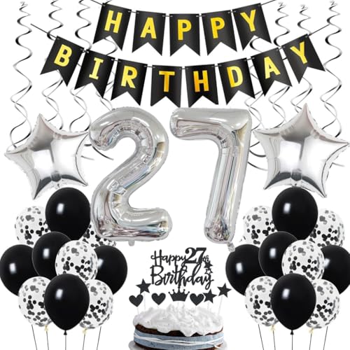 Comprar Decoración 27 cumpleaños Deco cumpleaños 27 años hombres Deco 27 cumpleaños hombre Deco Catálogo 27 globos negro y plata Deco fiesta 27 cumpleaños con globos Deco 27 cumpleaños Ofertas 2023 | regaloscumple.com