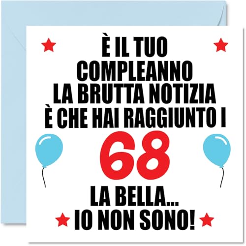 Comprar Tarjeta felicitación 68 cumpleaños para hombres y mujeres - Malas noticias - Tarjetas feliz cumpleaños para 68 años Papá Mamá Tío Promoción Tía 145 mm Sesenta y ocho Sexagésimo octavo cumpleaños Rebajas 2024 | regaloscumple.com