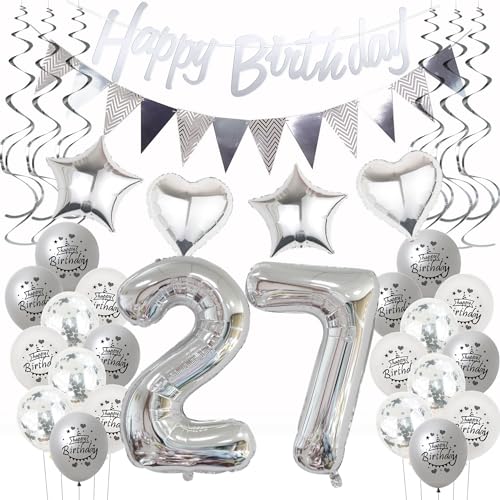 Consigue ahora Plata decoración cumpleaños 27 Años Hombre Mujer globos 27 Años Hombre cumpleaños decoración globos 27 Años cumpleaños Mujer decoración plata decoración globos 27 BlackFriday Años Mujer cumpleaños deco Top Precio 2025 | regaloscumple.com