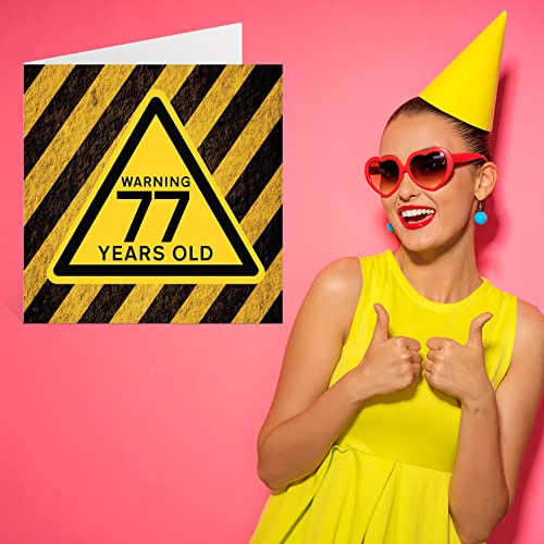 Ofertas de última hora Divertidas tarjetas de felicitación 77 cumpleaños para hombres y mujeres, advertencia, tarjeta feliz papá, 145 mmx145 mm, divertidas broma humor