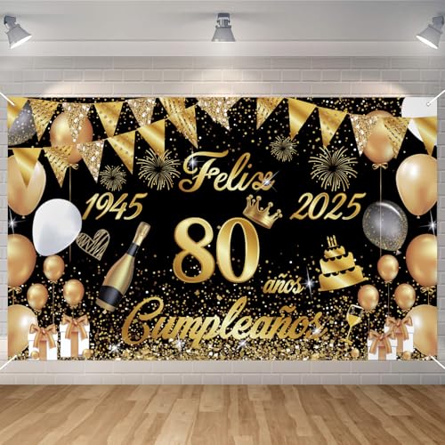 Consigue ahora Pancarta Feliz Cumpleaños 80 Anos 1945-2025 Seutgjie Happy Birthday Decoracion para Mujer Hombre para Fiesta Cumpleaños 80 Oro Negro Regalos 180 x 110 cm Ofertas 2024 | regaloscumple.com