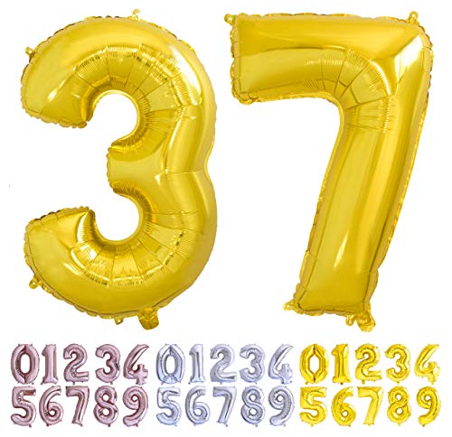 Comprar Globo numero 37 o 73 oro. Globos Gigante números Regalos 3 7 fiestas cumpleaños decoración fiesta aniversario boda tamaño grande 70 cm con accesorio para inflar aire o helio Top Precio 2024 | regaloscumple.com