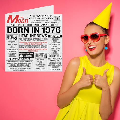 Comprar en Amazon Tarjetas de cumpleaños número 48 para hombres y mujeres, periódico nacido en 1976, tarjeta feliz mamá, papá, tío, tía, vintage, retro, Back In 145 mm x mm, cuarenta