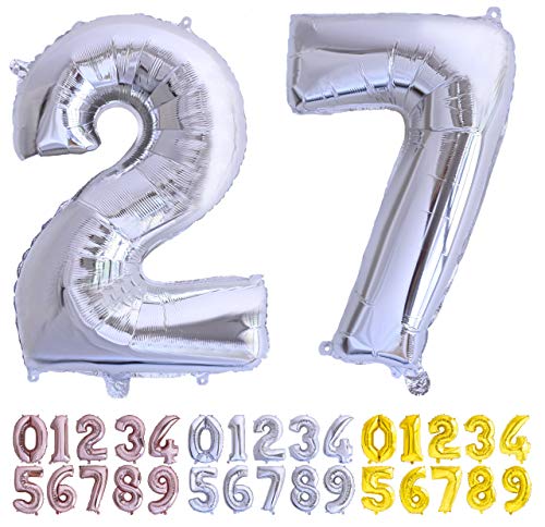 Consigue ahora Globo numero 27 o 72 plata. Globos Gigante números 2 7 fiestas cumpleaños Navidad decoración fiesta aniversario boda tamaño grande 70 cm con accesorio para inflar aire o helio Rebajas 2023 | regaloscumple.com