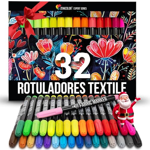 Consigue ahora Zenacolor 32 Rotuladores Textiles - Pintura Textil Regalos Permanente y Lavable - No Tóxica y Indeleble Pintura Para Tela con Punta Fina - Perfecto para Camisetas Bolsas Tote Bag - Para Niños y Adultos Top Precio 2024 | regaloscumple.com