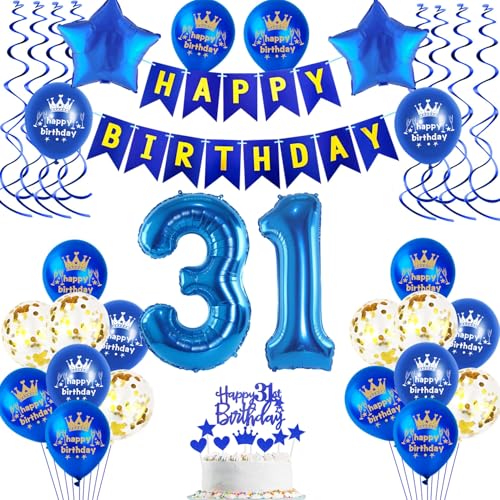 Comprar Decoración cumpleaños 31 azul decoración Navidad cumpleaños 31 para hombre y mujer globo 31 años decoración cumpleaños 31 años guirnalda feliz cumpleaños globos espirales Rebajas 2025 | regaloscumple.com