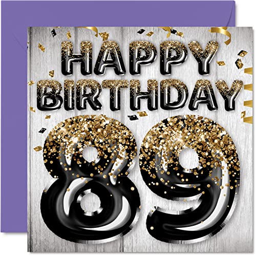 Consigue ahora Tarjeta cumpleaños 89 para hombres globos negros y dorados con purpurina tarjetas feliz cumpleaños para hombre 89 años papá bisabuelo abuelo abuelo abuelo 145 Cumpleaños mm x 145 mm ochenta y Rebajas 2025 | regaloscumple.com