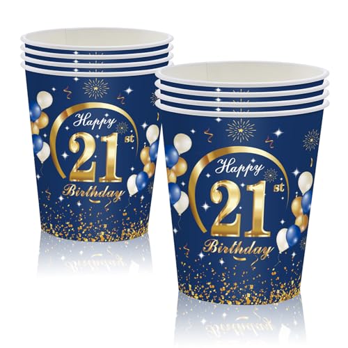 Consigue ahora MORAINJAY 16 vasos papel para 22 onzas/250 ml taza azul marino para fiesta cumpleaños número 21 tazas fiesta para hombres mujeres ella Ideas para regalar él suministros fiesta cumpleaños decoración Rebajas 2025 | regaloscumple.com