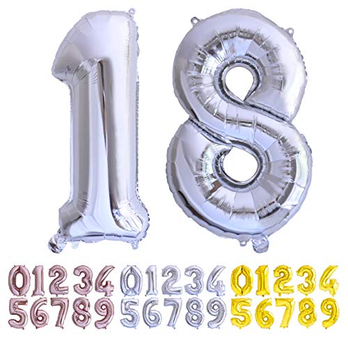 Comprar Globo numero 18 o 81 plata. Globos Gigante números 1 8 fiestas cumpleaños decoración fiesta aniversario boda Catálogo tamaño grande 70 cm con accesorio para inflar aire o helio Ofertas 2023 | regaloscumple.com