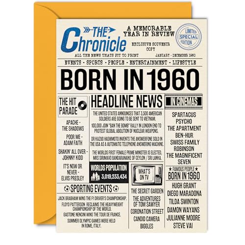 Oferta Tarjetas número mujeres hombres Born 1960 – feliz cumpleaños abuelo, abuela, vintage, en 5 7