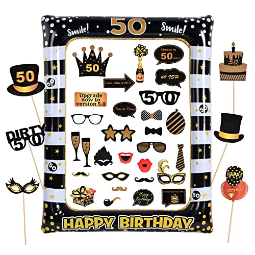 Ofertas de última hora Flintronic Photocall 50 Cumpleaños  Accesorios Photocall Cumpleaños  Marco Inflable   Fotos Adornos Accesorios  50th Cumpleaños Photo Booth Props  Decoración Fiesta Cumpleaños