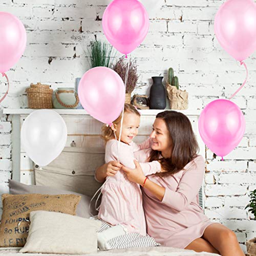 Mejores precios JOJOR Globos Rosas y Blanco,100 Piezas Cumpleaños Perlados, de Fiesta para Bodas, Niña Comunion Bautizo Baby Shower Bebe 1 Años Decoraciones