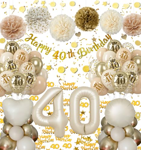 Consigue ahora Decoracion 40 Cumpleaños Oro Beige Globos 40 Cumpleaños Mujer 40er Globos Cumpleaños con Happy Bithday Pancarta Pompones Papel Confeti para Decoracion Cumpleaños BlackFriday 40 Mujer Ofertas 2025 | regaloscumple.com