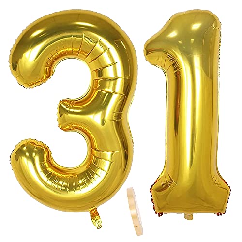 Consigue ahora 2 globos numeros 31 años Number globo número 31 Dorado para Hombres Mujeres niños 40" Figuras Gold globo Navidad lámina helio inflable gigante grande decoración fiesta cumpleaños boda (xxxl 100cm) Top Precio 2023 | regaloscumple.com