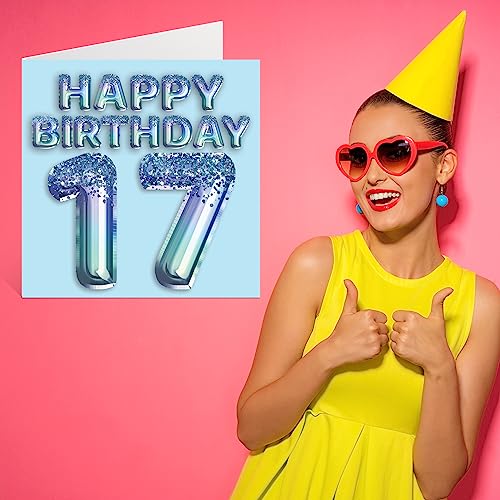 Top Precios Stuff4 cumpleaños 17 globo con azul, feliz niños años, hijo, sobrino, mm 145 tarjetas