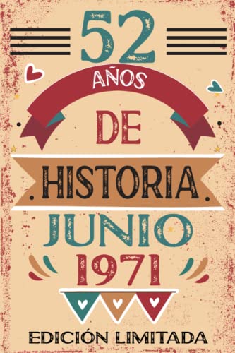 Consigue ahora 52 Años De Historia Junio 1971: Libro visitas cuaderno 110 páginas felicitaciones idea regalo Cumpleaños regalo Para la esposa novia mujer La madre Rebajas 2025 | regaloscumple.com