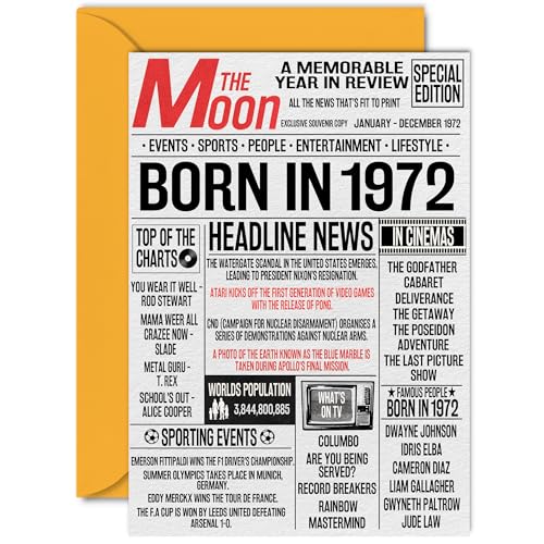 Oferta Stuff4 52 mujeres hombres en periódico, feliz 52 mamá, tío, vintage 1972, cincuenta dos fe