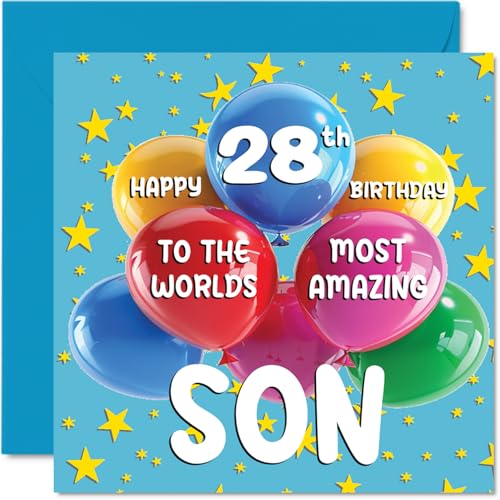 Consigue ahora Tarjeta cumpleaños número 28 para hijo – World's Most Amazing Son – Tarjeta feliz cumpleaños número 28 para hijo mamá papá 145 mm x 145 mm 28 años tarjetas felicitación Ideas para regalar para hijo Top Precio 2025 | regaloscumple.com