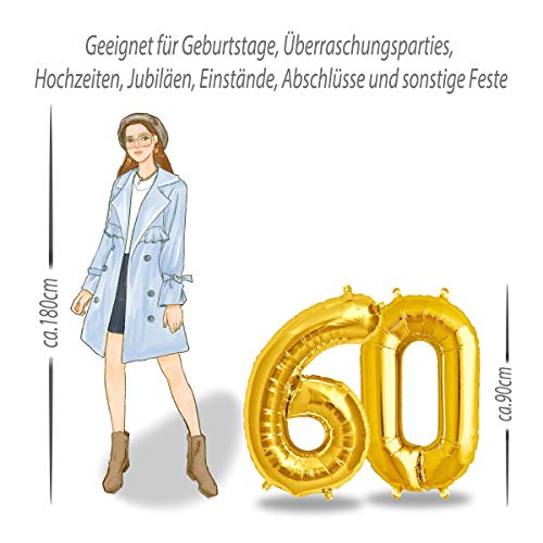Comprar en Amazon FUNXGO globo numero 60 dorado - cumpleaños número gigante globos decoracion