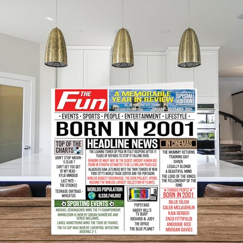 Ofertas Tarjetas de cumpleaños número 24 para hombres y mujeres – Born In 2001 Newspaper Tarjeta feliz hijo, hija, primo, vintage, retro, Back 2001, 145 mm x mm, tarjetas