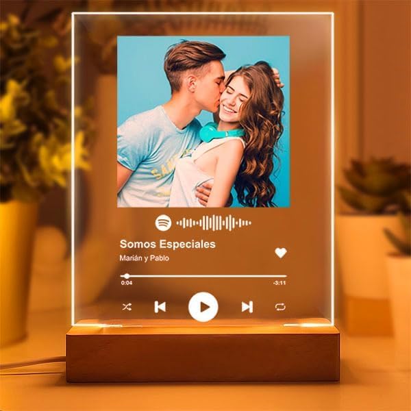 Comprar Transparent Gift Placa Spotify Personalizada Regalos con Foto. Diseño con Código escaneable Canción. Regalo Cumpleaños Original Regalos Pareja Aniversario San Valentín. Con Marco o Base con Luz Rebajas 2023 | regaloscumple.com