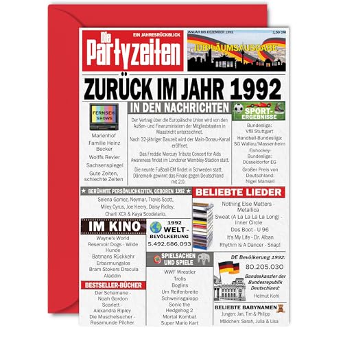 Comprar Stuff4 33 tarjetas cumpleaños para hombres y mujeres - Regreso al año 1992 - 33 Feliz cumpleaños aniversario aniversario boda tarjeta vintage nacido 1992 127 mm x 178 mm tarjetas Ideas para regalar felicitación Ofertas 2025 | regaloscumple.com