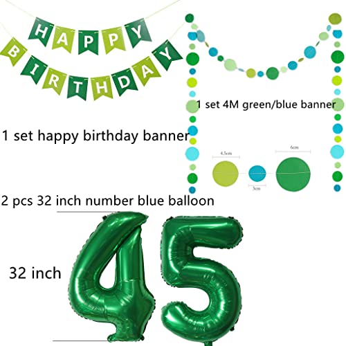 Ofertas de última hora 45 cumpleaños hombre mujer decoración verde set para hombres mujeres globos gigantes número