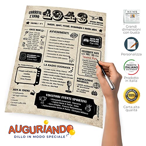 Comprar ahora Auguriando Tarjeta de felicitación cumpleaños 80 años Ideas regalos para hombre y mujer originales Max tarjetas idea regalo octenta gadgets chistes divertidos año 1943