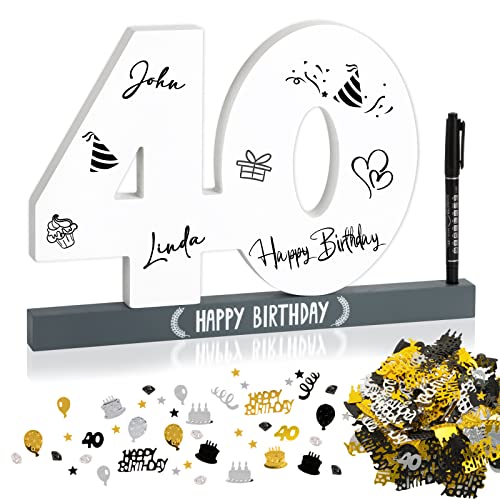 Comprar BOFUNX Libro Visitas Cumpleaños para Cumpleaños 40 Años Tarjeta Felicitación Madera+Confeti Cumpleaños+Bolígrafo Regalo Decoración Número 40 Happy Birthday Top Precio 2024 | regaloscumple.com