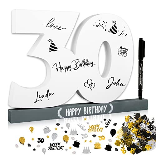 Consigue ahora BOFUNX Libro Visitas Cumpleaños para Cumpleaños 30 Años Tarjeta Felicitación Madera+Confeti Cumpleaños+Bolígrafo Regalo Decoración Número 30 Happy Birthday Top Precio 2024 | regaloscumple.com