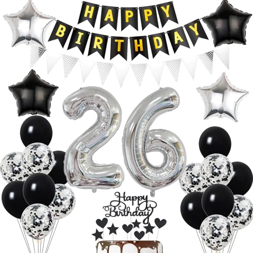 Oferta Globos cumpleaños Mujer Negros Años Cumpleaños topper cumpleaños años Cumpleaños años Mujer 26 hombre