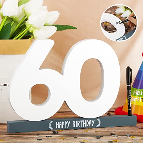Oferta Flash BOFUNX Libro   Visitas para Cumpleaños 60 Años Tarjeta Felicitación   Madera+Confeti   Cumpleaños+Bolígrafo Regalo Decoración Número 60 Happy Birthday