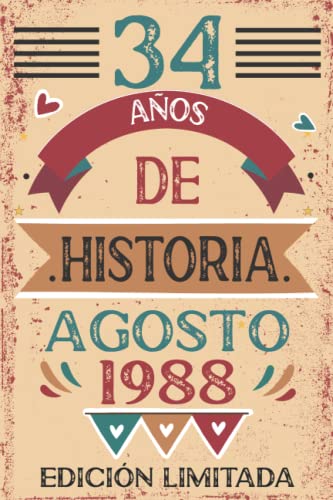 Comprar 34 Años De Historia Agosto 1988: 34 años. Libro visitas cuaderno 110 páginas felicitaciones idea regalo regalo Para la esposa novia Navidad mujer La madre Rebajas 2023 | regaloscumple.com