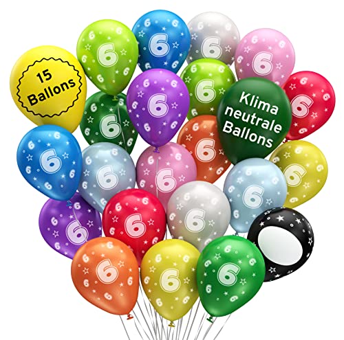Consigue ahora Globos 6º Cumpleaños [15 piezas] MADE IN EU I Globos Clima Neutral I 100% Látex Natural I Ø 32cm I Globo 6 Cumpleaños I Globos Cumpleaños Niños I Globos Navidad Cumpleaños Globo 6 I Bastelbär Rebajas 2025 | regaloscumple.com