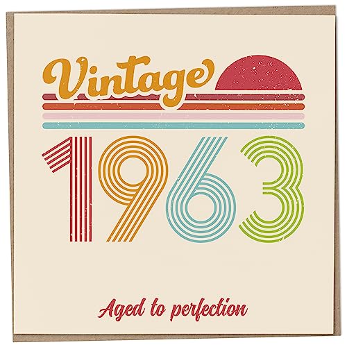 Comprar Tarjeta 60 cumpleaños – Vintage 1963 Aged to Perfection Ideas para regalar divertida tarjeta felicitación para hombres y mujeres tarjetas cumpleaños para mujeres tarjetas cumpleaños para hombres tarjeta Top Precio 2023 | regaloscumple.com