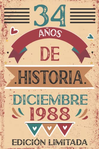 Comprar 34 Años De Historia Diciembre 1988: Libro visitas cuaderno 110 páginas felicitaciones idea regalo regalo Para la esposa novia Ideas para regalar mujer La madre Top Precio 2024 | regaloscumple.com