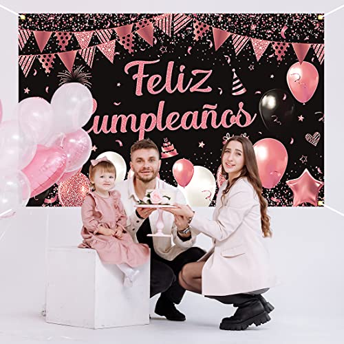 Top Precios Pancarta Feliz en Fiesta Decoración Rosa Pancartas Tela Decoracion Fiesta Pancarta
